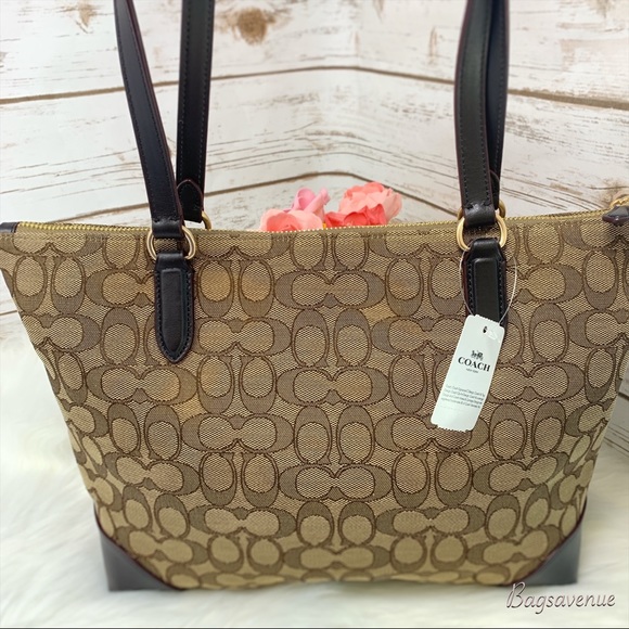 Coach signature zip tote khaki brown tote shoulder - Picture 5 of 8